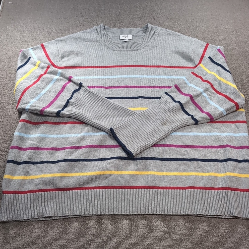 La Ligne Target‎ Womans Sweater Gray 4x Striped Cashmere Blend Long Sleeve SOFT
